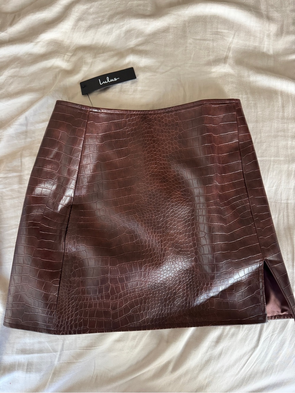 Lulu's Dark Brown Croc-Embossed Faux Leather Mini Skirt NWT